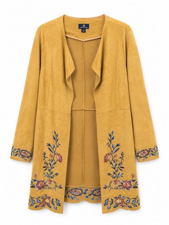 Curations Jackets & Blazers - CURATIONS | Faux Suede Embroidered Open Front Jacket